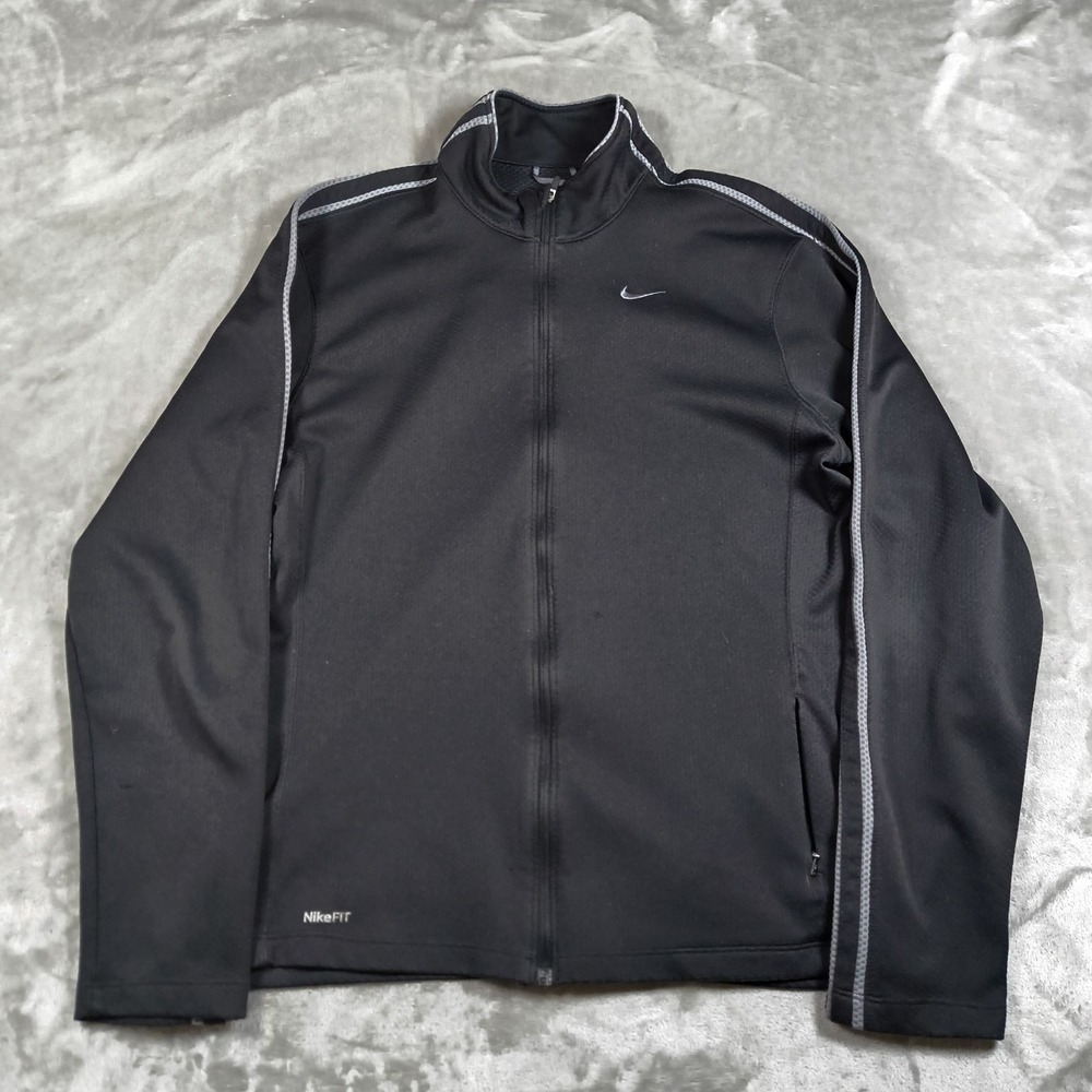 Nike Fit Dry Track Jacket Mens Small Black Full Zip Striped Performance Train